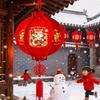 Flocking Cloth Chinese Lantern With Tassel Red Color New Year Decoration 3D Puzzle Waterproof Palace Lantern Hanging Ornament