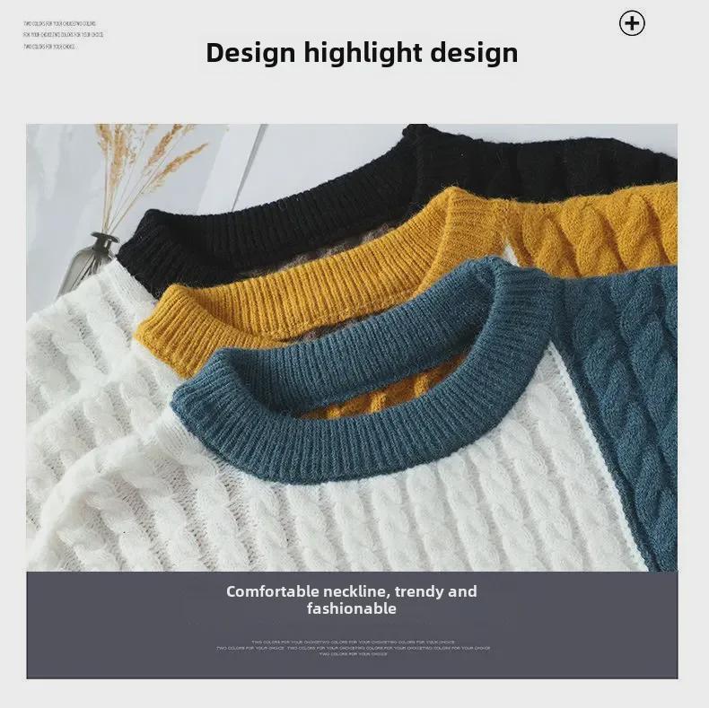 Pánské podzimní/zimní ležérní pletené svetry pro mládež - Dlouhý rukáv, kulatý výstřih, domácí nošení