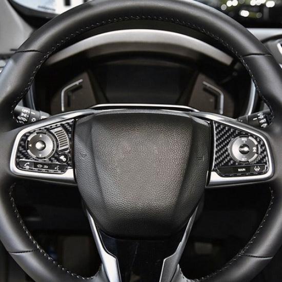 For Honda CR-V 2017- Carbon Fiber Interior Steering Wheel Button Cover Trim