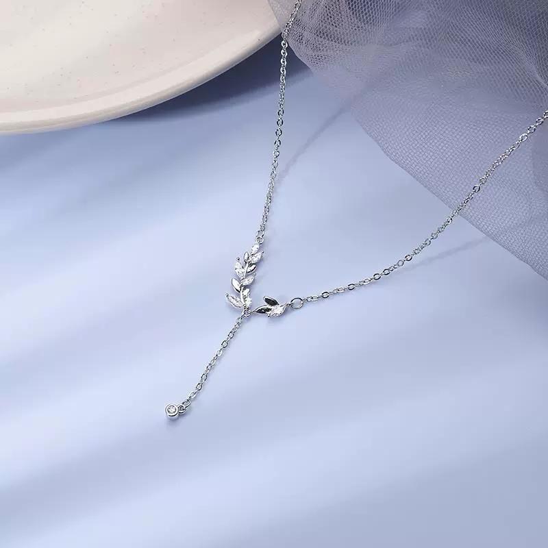 LT-046 S925 Sterling Silver Tassel Wheat Ear Necklace Women's Light Luxury Niche Design Sense High-end Collarbone Chain