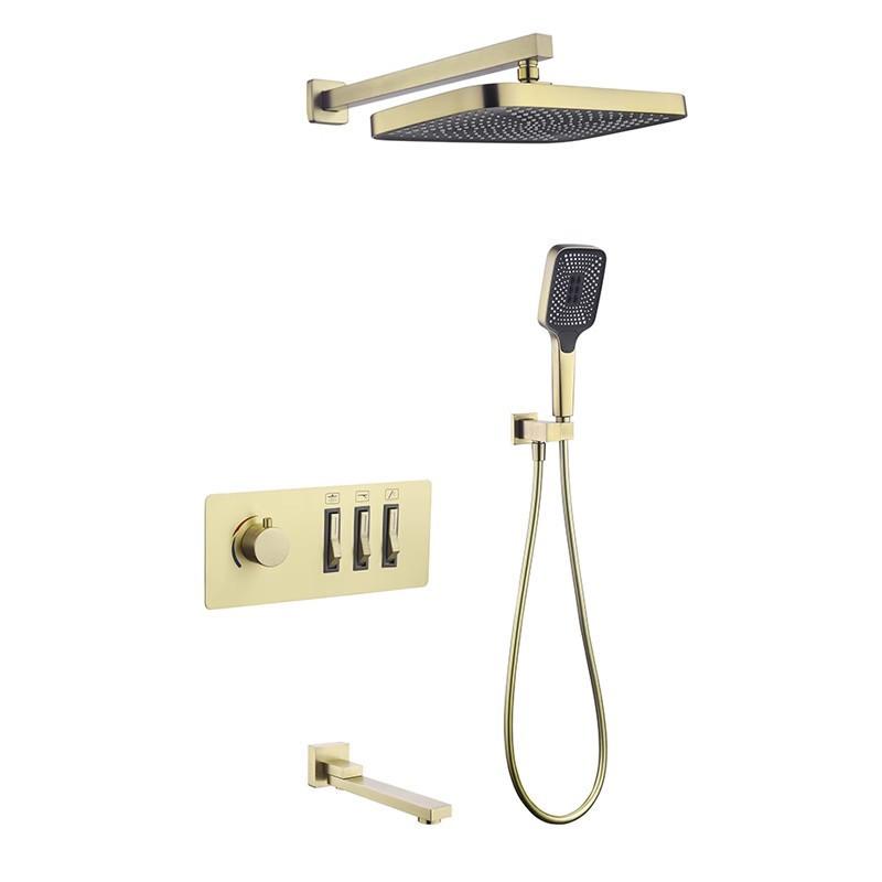 Brushed Gold Thermostatic Bathroom Shower Faucet In Wall Bath and Shower Faucet Set Gray Bathroom Mixer Bath and Rainfall Shower