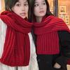 Luochi Red Knit Korean-Style Wool Scarf: Thick Winter Neck Gaiter for Couples