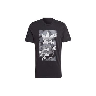 Camiseta Deportiva Negra de Manga Corta con Cuello Redondo y Estampado del Logo Trefoil Originals para Hombre HR3531