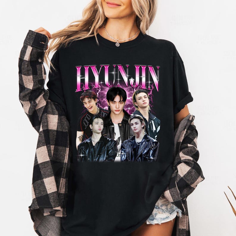 2026 Stray Kids Hyunjin Sommer Mode Trendiges T-Shirt Herren Damen Vintage Oberteil Hip Hop Streetwear Oversized T-Shirt Kurzararm Freizeitkleidung