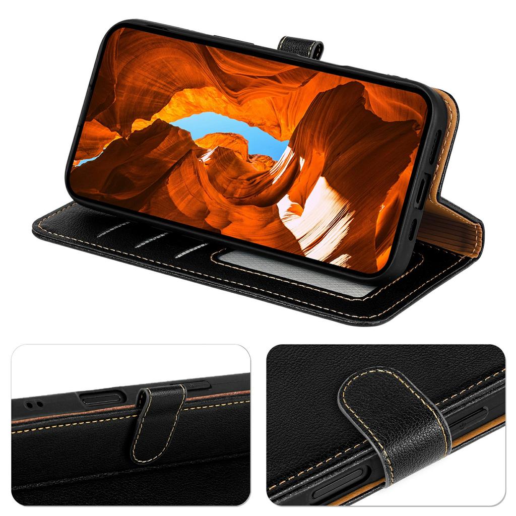 For iPhone 17 Pro Case RFID Blocking Wallet Litchi Texture Leather Phone Cover Magnetic Clasp