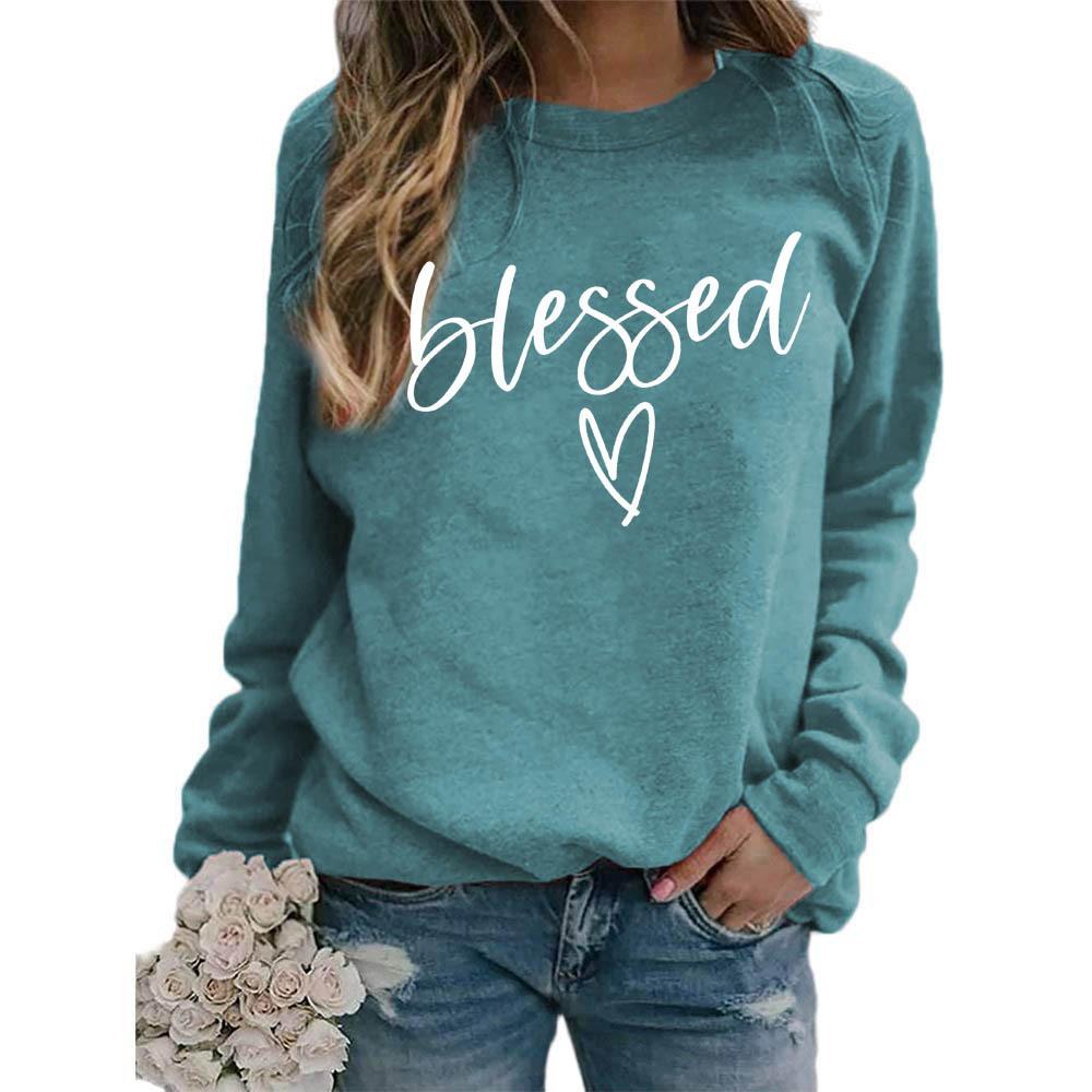 Women's Crew Neck Long Sleeve Loose Fit Sweatshirt Letter Print Casual Oversized Top
