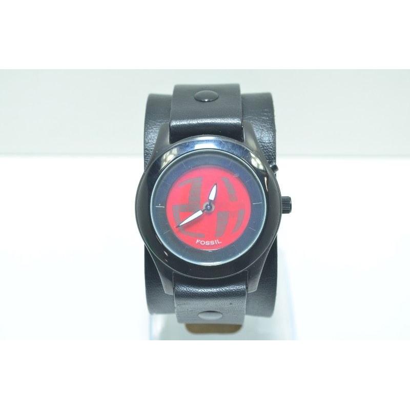 Used  [Free Shipping] FOSSIL Quartz Watch Red Dial Black Leather Men s