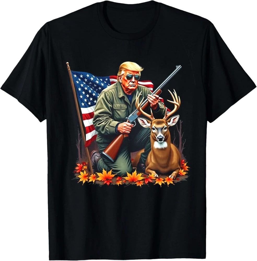 Hunting Deer Season Vintage Trump USA Flag Camouflage Unisex T-Shirt M