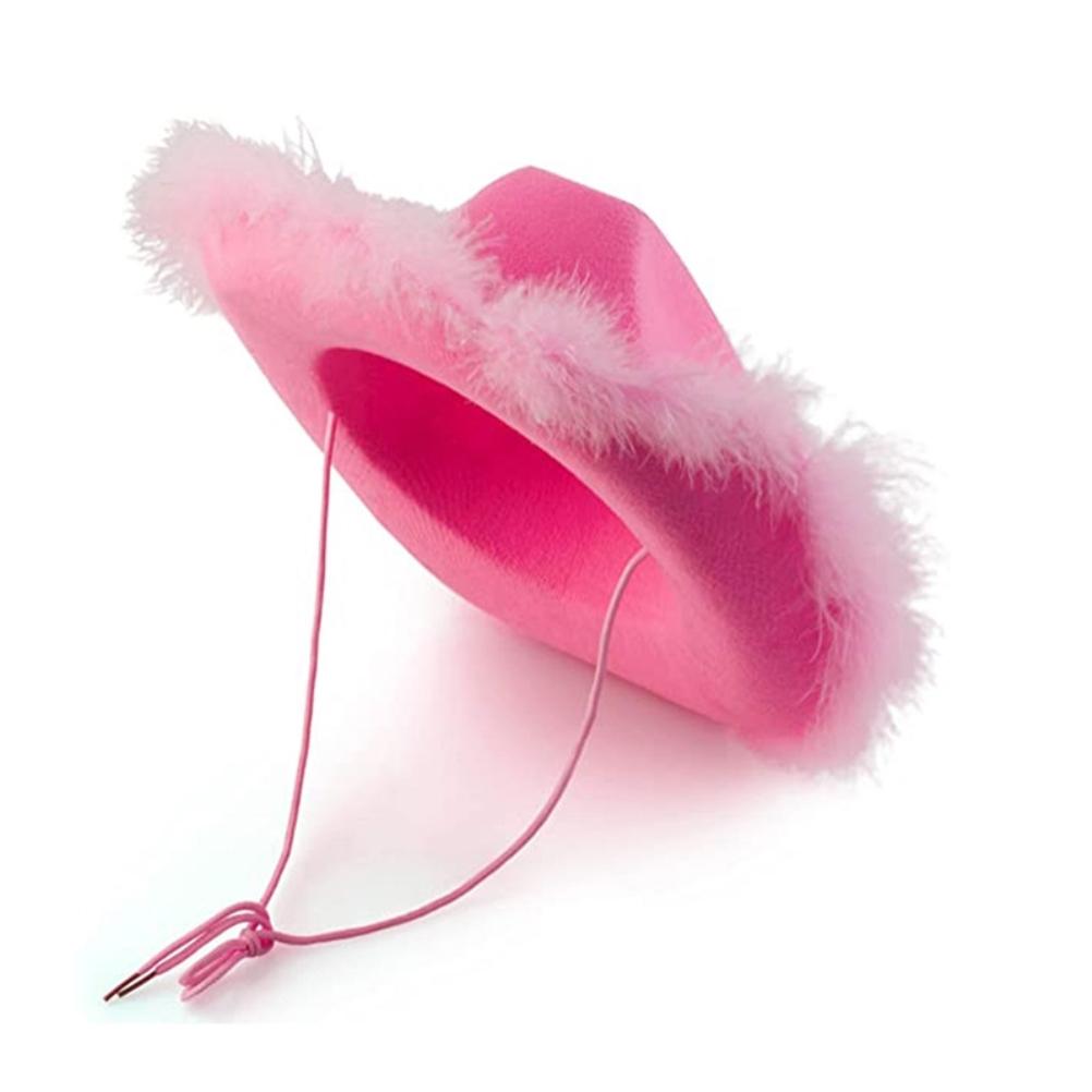Pink Cowboy Hat Felt Cowboy Hat with Neck Draw String Cosplay Party Costume Accessories Play Dress