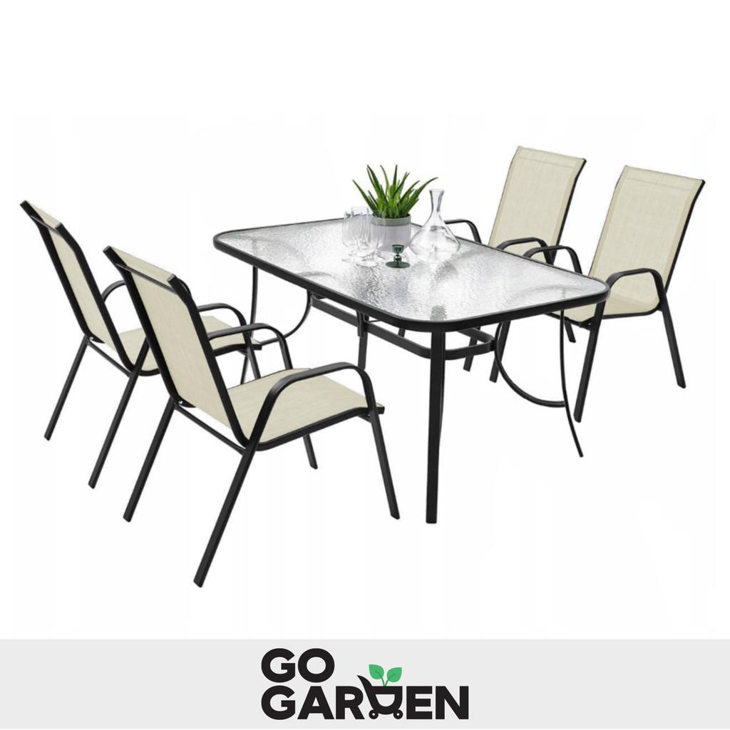 Metal Garden Chairs Set for Terrace Balcony Beige Garden Armchair 4 Pcs GoGarden
