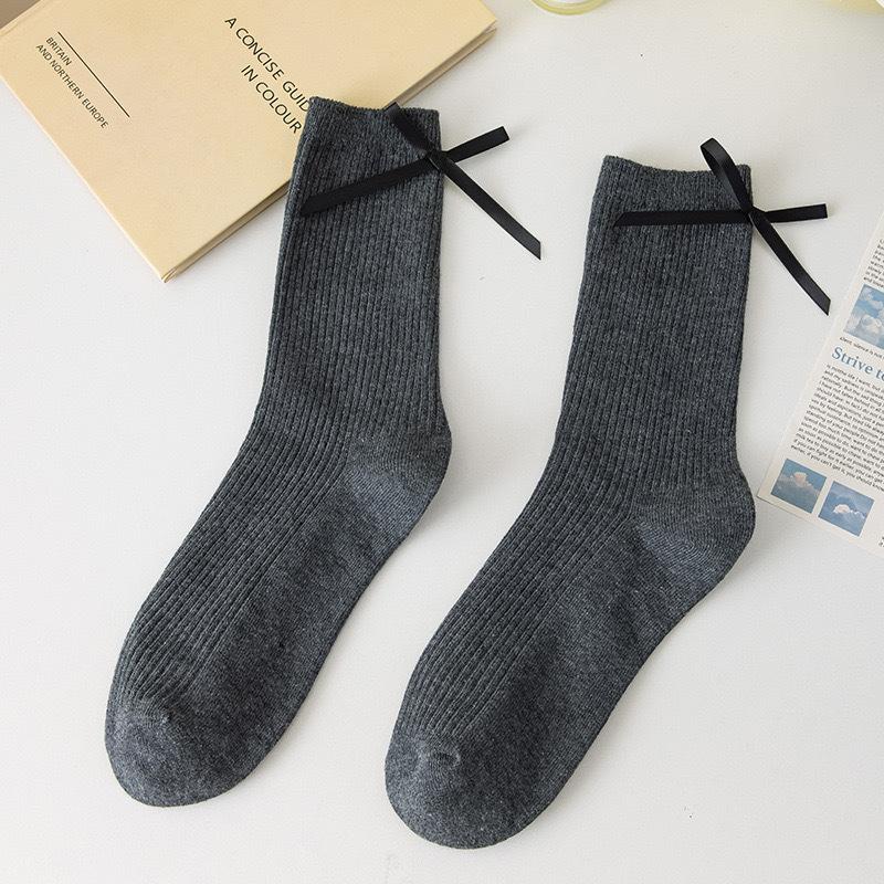 Chaussettes Blanches Lait Saisonnières, Chaussettes Mi-Mollet 100% Coton Double Tricot, Noeud Couleur Unie, Chaussettes Empilables Polyvalentes