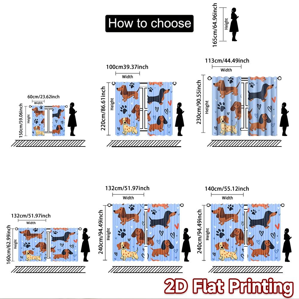 2D Flachdruck 2 Stück Vorhang Niedlicher Dackel Hund Digital Bedruckt Polyester Vorhänge Festliche Wanddekoration Verwendung für Festliche Porträts
