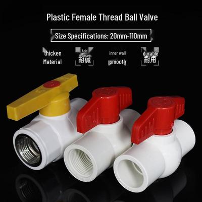 PVC Plastic Water Pipe Valve with PPR Female Thread, Steel Core Ball Valve, and Switch Connector for 4/6 Points Water Pipe Fittings.
