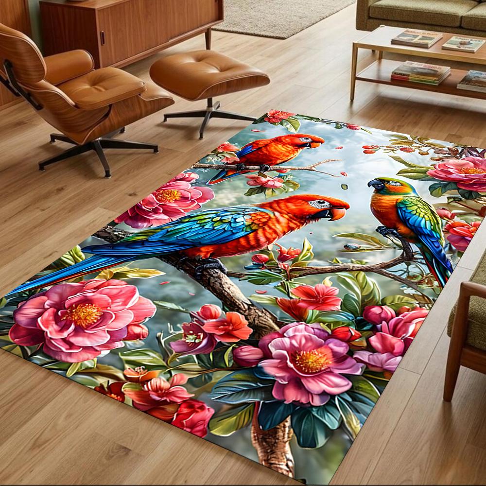 Tropical Parrots And Flowers Non-Slip Home Carpet Design for Office Decor Living Room Bedroom Gift