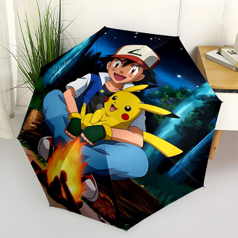 

1pc Pokemon, Pikachu Automatic Open/Close Umbrella - Compact Travel Umbrella with 8-Rib Durable Frame, Lightweight & Portable for Commuting, Fashionab