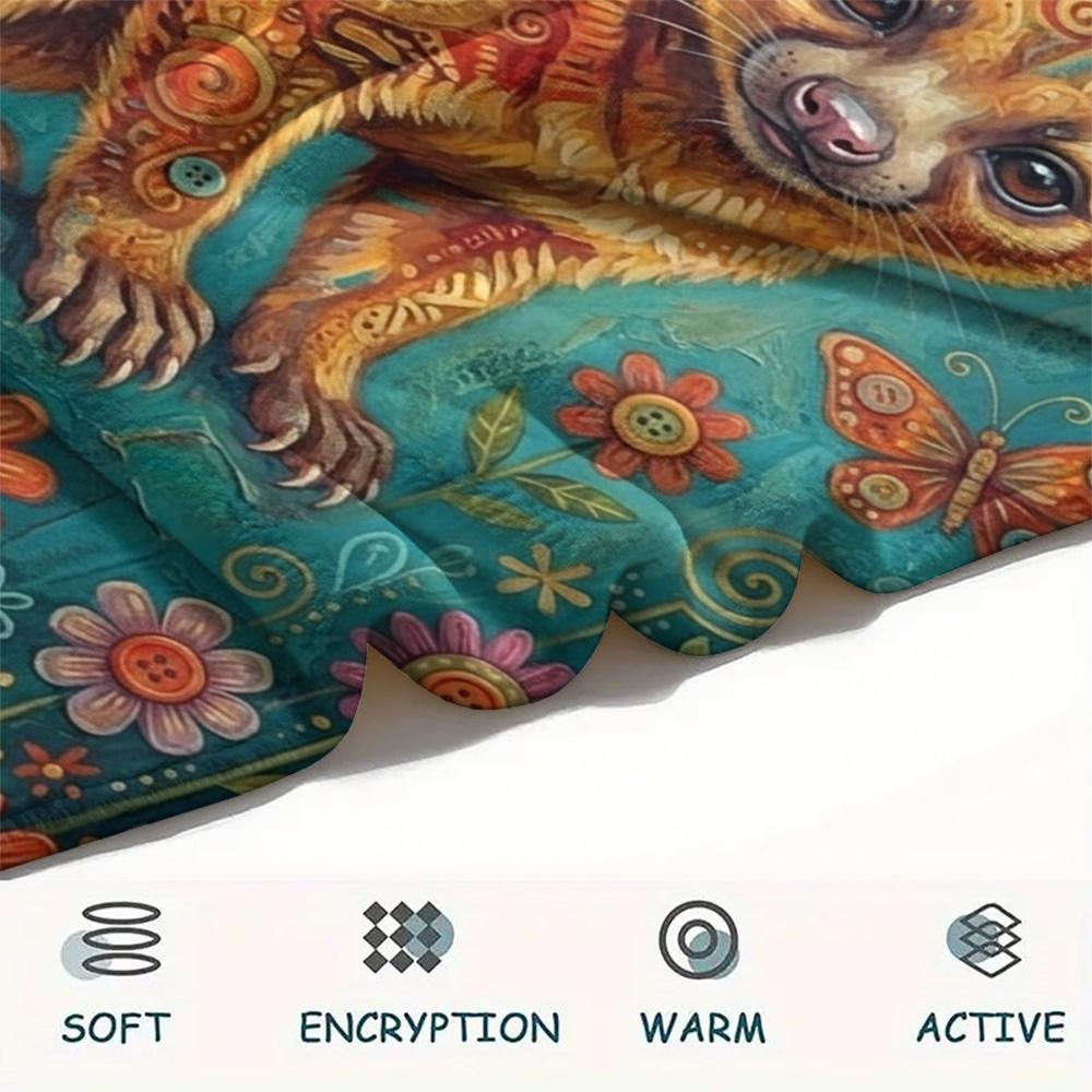 1PC Bohemian Kinkajou Art Print FlAannel Blanket, High quality Comfortable for All Seasons, Home Decor, Warmth and Comfort