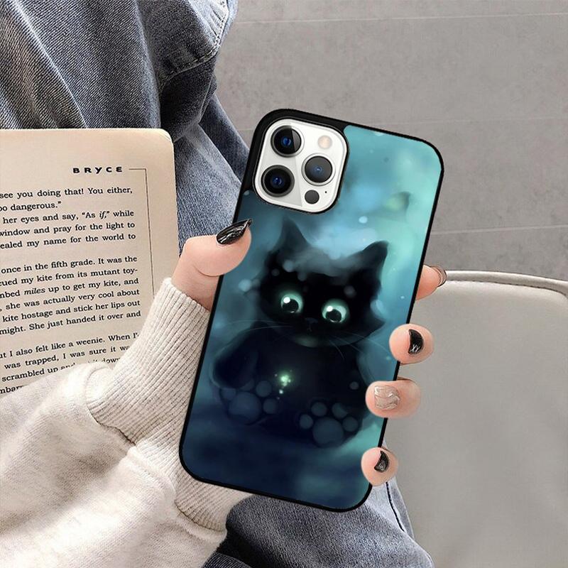 Schwarze Katze Cartoon Niedliche Handyhülle Für iPhone 17 Air 16 15 14 plus 11 12 13 Pro Max Hülle Abdeckung Schale