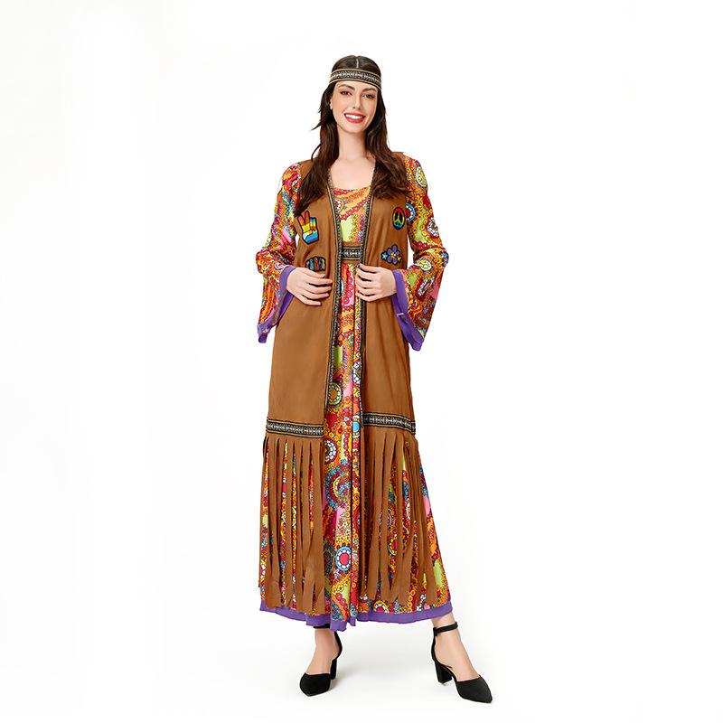 Halloween Adult Costume 6070s Vintage Disco Hippie Dress Carnival Harbor Style Show Costume