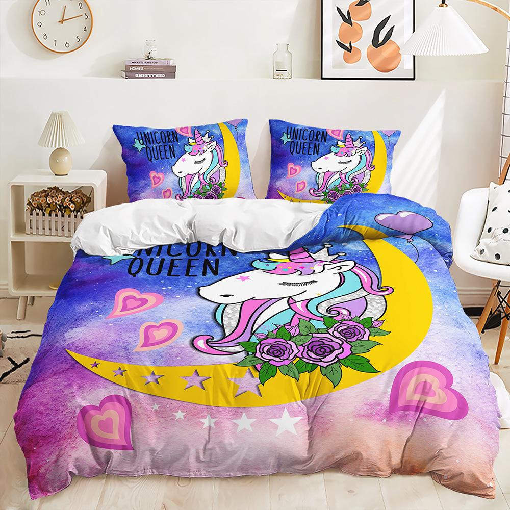 Three-Piece Dream Unicorn Quilt Cover Digital Printing Three-Piece Bedding