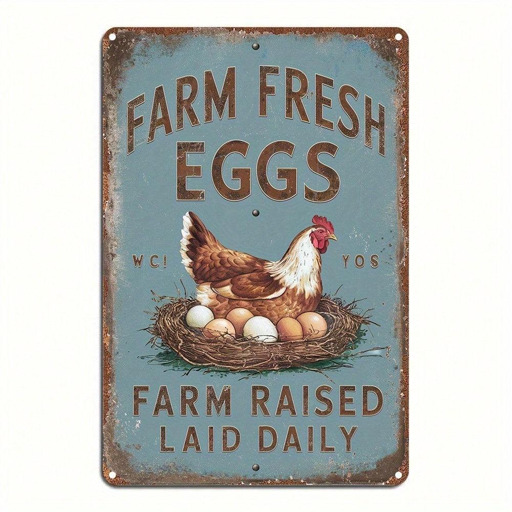 Vintage Farm Fresh Eggs Rustic Chicken Metal Sign 12x8 Inch Kitchen Wall Decor Aluminum Plaque