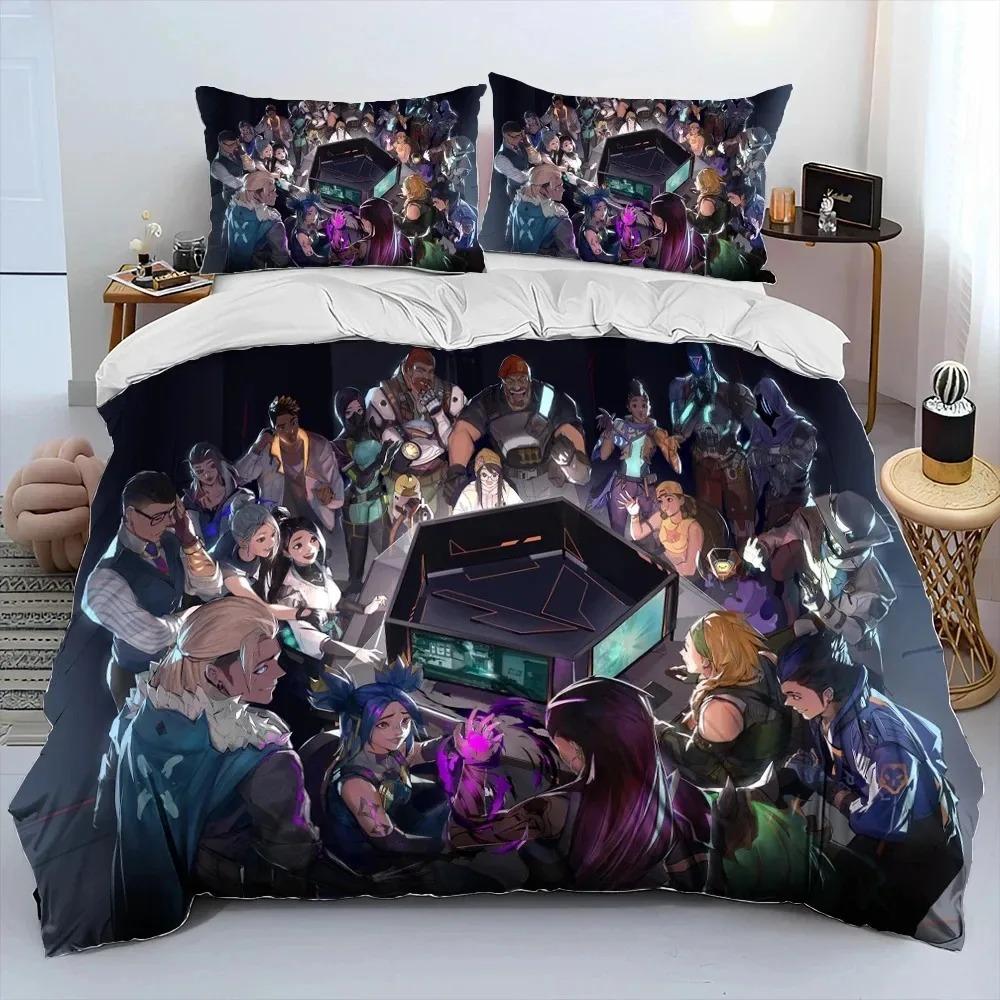 3D VALORANT Spiel Gamer Cartoon Bettdecke Bettwäsche Set Bettbezug Bett Set Steppdeckenbezug Kissenbezug King Queen Size Bettwäsche Set Jungen