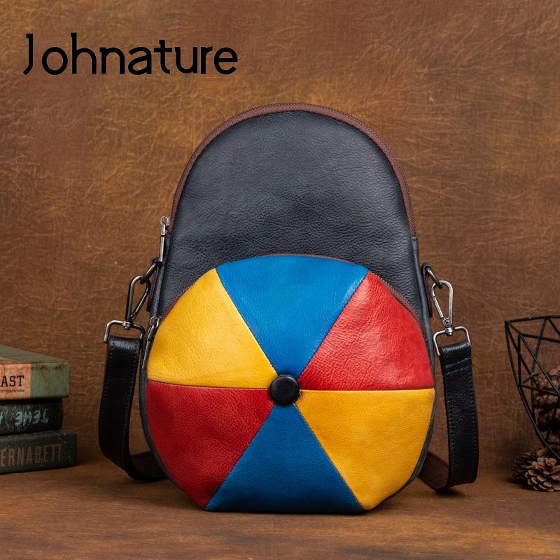 

Johnature винтажная сумка на плечо из натуральной кожи, женский рюкзак, модный цветной шов, мягкие универсальные рюкзаки из воловьей кожи коричневый