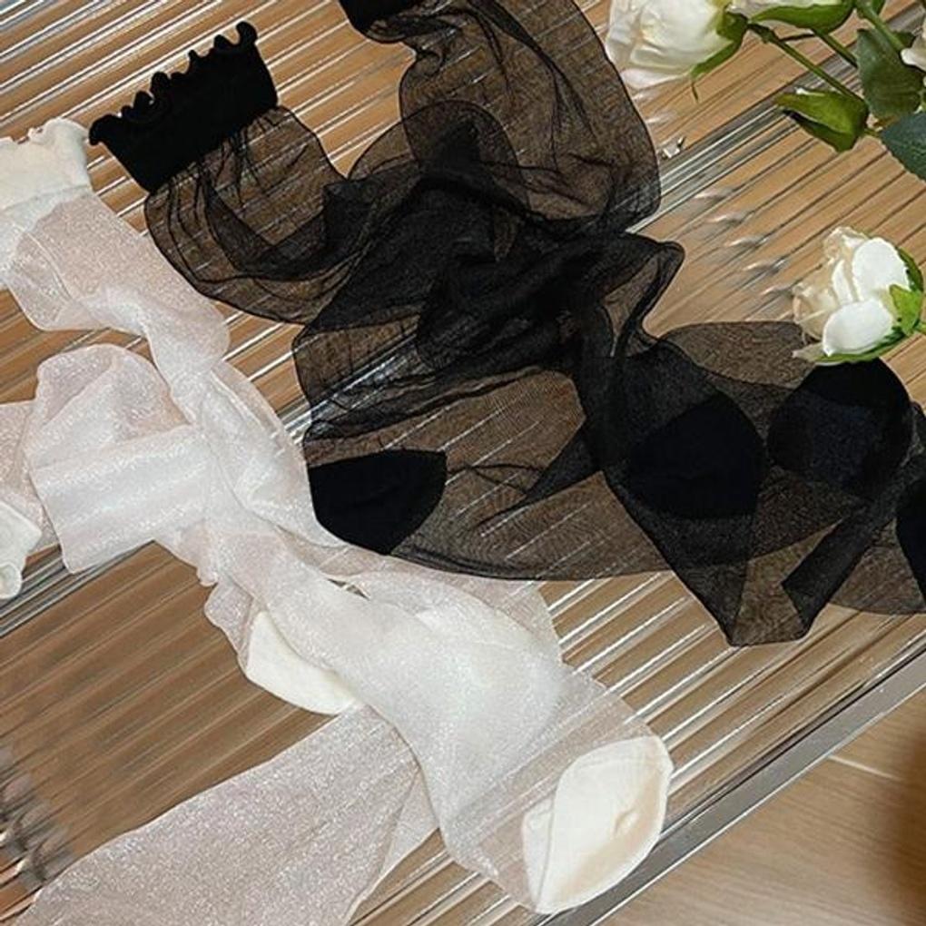 Women s Maze See-Through Fashion Socks 2-Piece Set White_Black