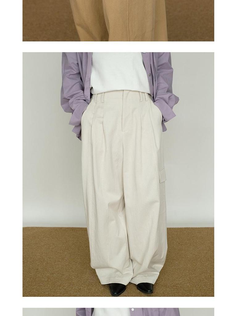 Women's Spring Drape Twill Tencel Cotton Wide-Leg Elastic Waist Pants - Versatile Workwear and Casual Slim Trousers
