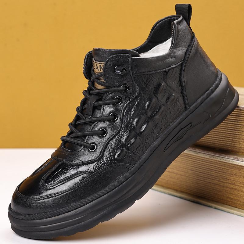 Men's Winter Warm Snow Boots With Faux Fur Lining Lace-Up PU Leather Short Motorcycle Boot for Men Hiking Chukka Booties Casual Business Work Shoes