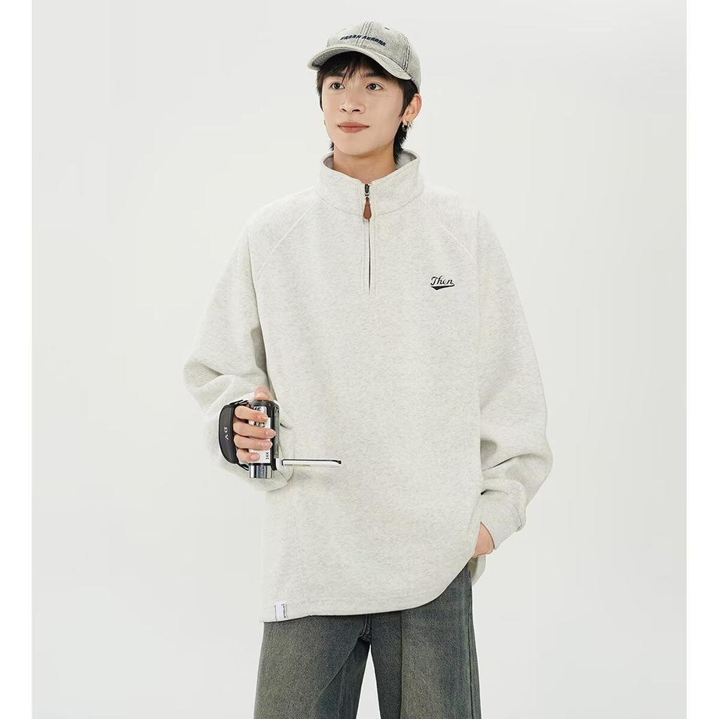 American Style 2025 Autumn Winter Unisex Loose Half-Zip Stand Collar Loose Couple Pullover Sweatshirt