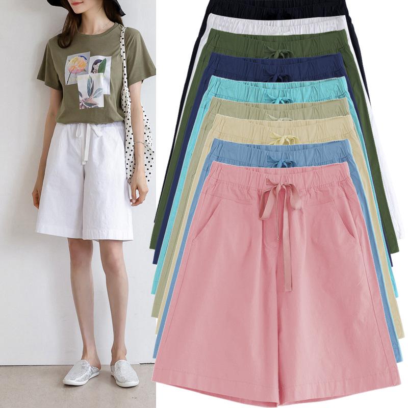 Dames Casual Shorts met Hoge Taille van Katoenen Twill - Los, Kreukvrij, Wijde Pijpen, Grote Maten, Zomerstijl