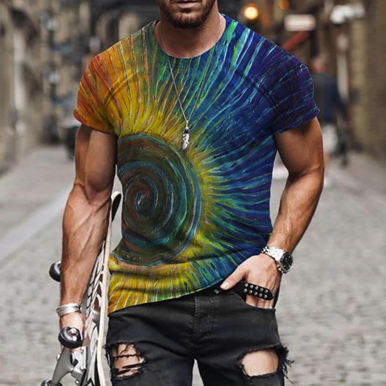 

Мужская уличная мускулистая футболка с коротким рукавом и принтом, модная модная футболка XL синий