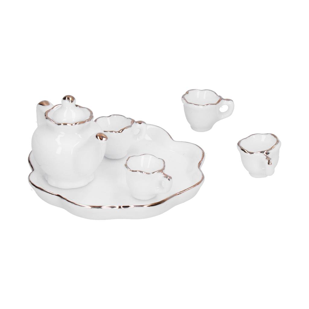 1:12 Tea Set Miniature Tea Cup Teapot Tray Decoration Kitchen Accessories