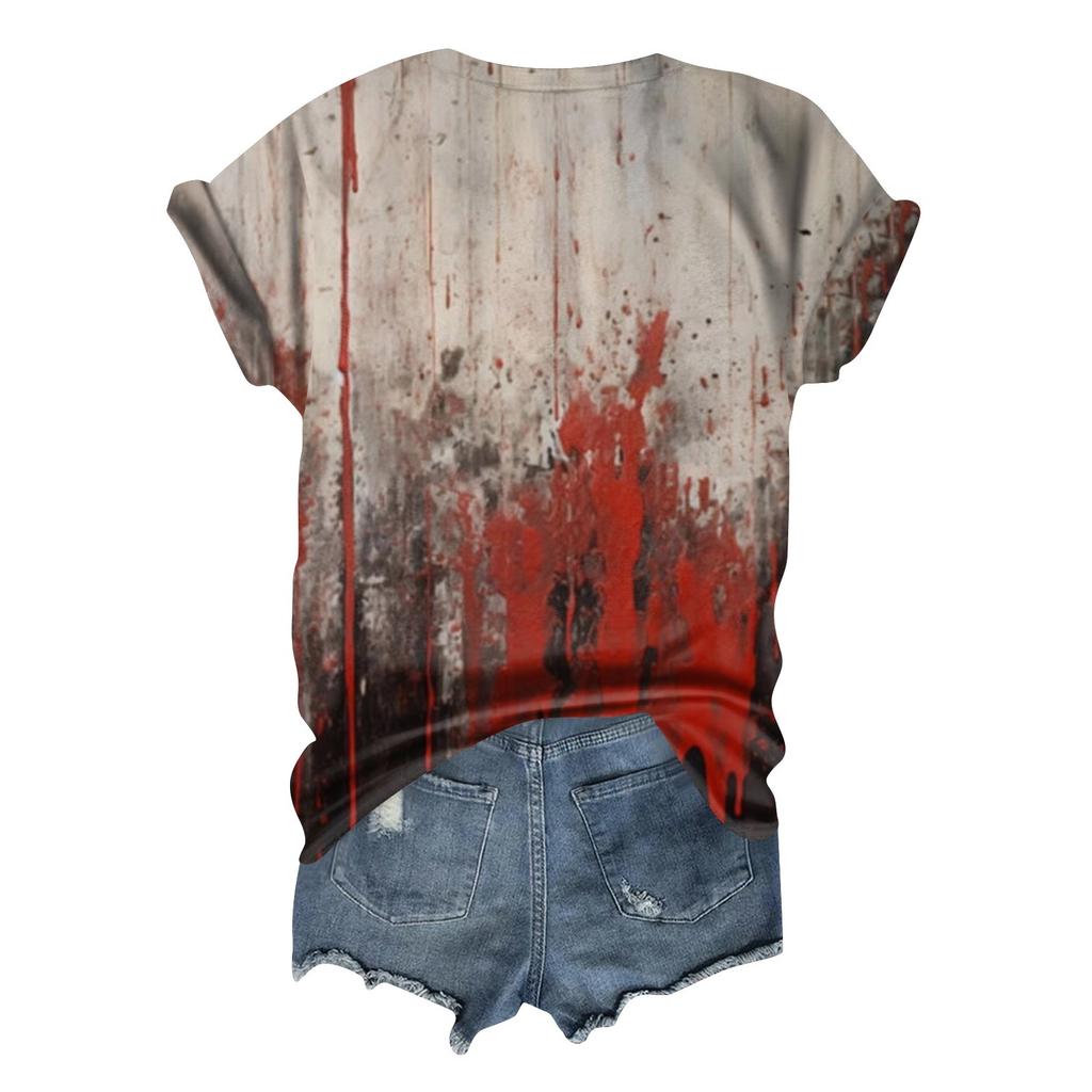 Women's Fashion Casual Short Sleeve Halloween Print Tops Halloween Elegant Tops