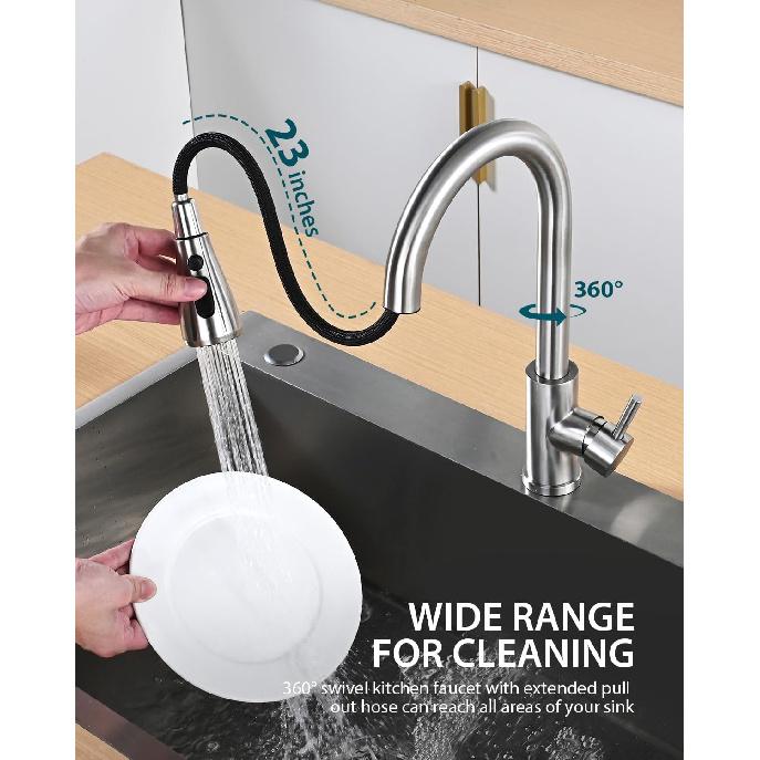 Kitchen Faucet with Pull Down Sprayer, Brushed Nickel High Arc Single Handle Kitchen Sink Faucet for Pot Filler, Stainless Steel Commercial Modern Rv