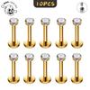 10Pc ASTM F136 G23 Titanium Labret Ear Lip Stud Jewelry CZ Stone Cartilage Tragus Earring Tongue Studs Threaded Body Jewelry