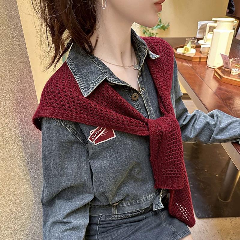 Gestrickter Schal Herbst Damenhemd Weste Schal Hohl Oberbekleidung Sommer Falscher Kragen