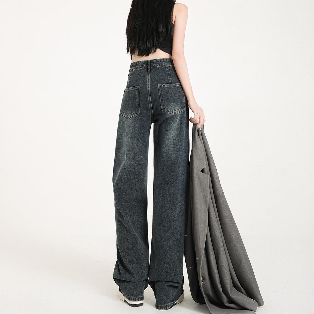 American wide-leg jeans women's high waist loose straight 2025 autumn and winter new retro drape pants