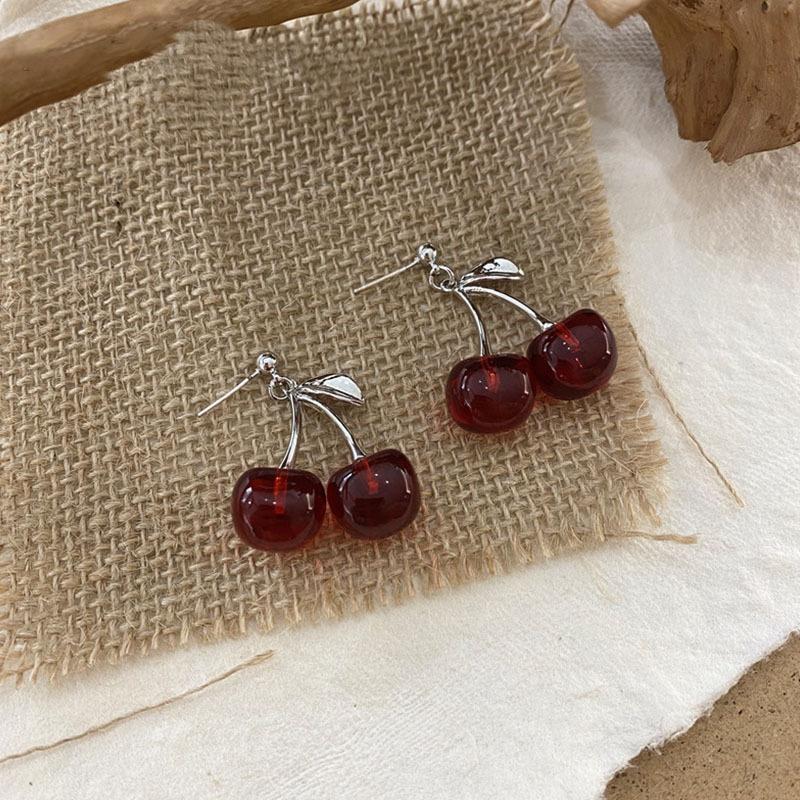 Cute Cherry Drop Earrings, Korean Sweet Creative Fruit Minimalist Jewelry