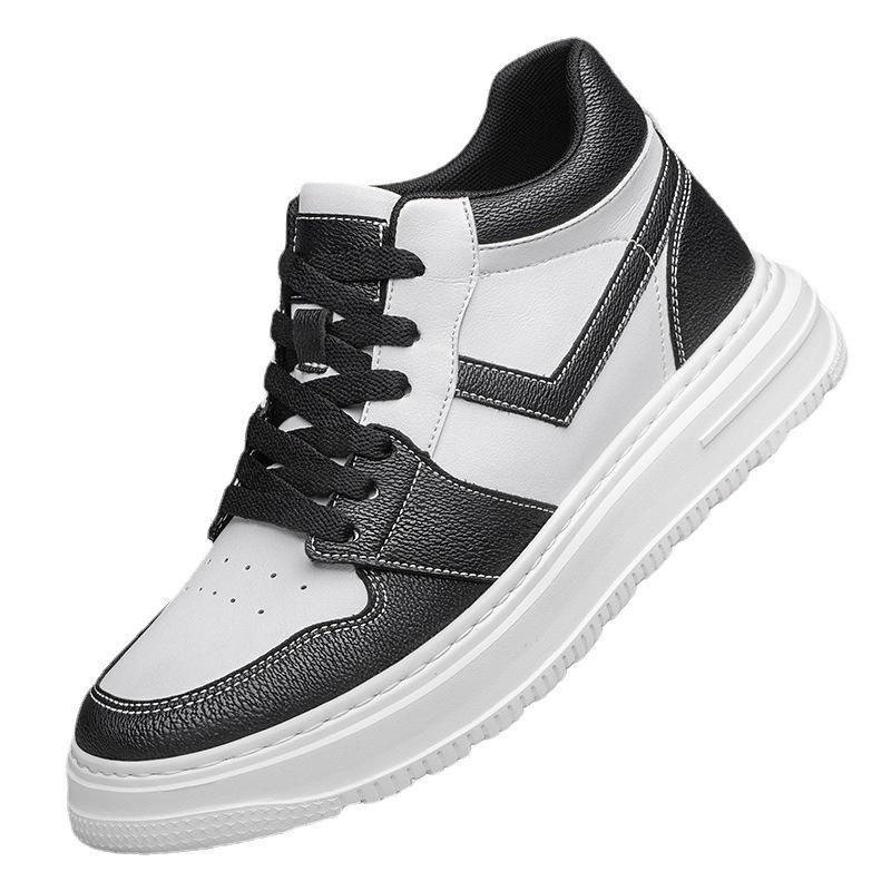 Spring Men's Height-Increasing Leather Sneakers: Non-slip, Wear-resistant, Trendy, and Versatile Casual Board Shoes