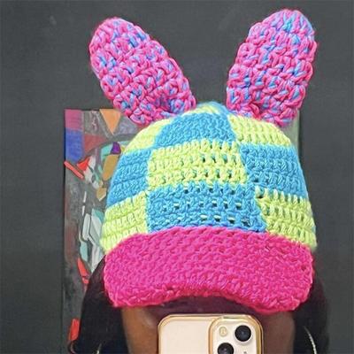New Handmade Crocheted Ice Striped Cat Ear Hat, Fashionable and Versatile Autumn and Winter Adult Pullover Hat