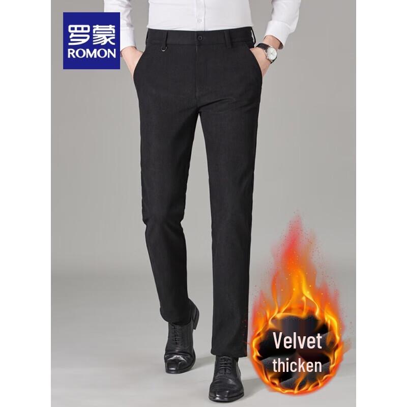 ROMON Men's Fleece-Lined Straight-Leg Casual Pants