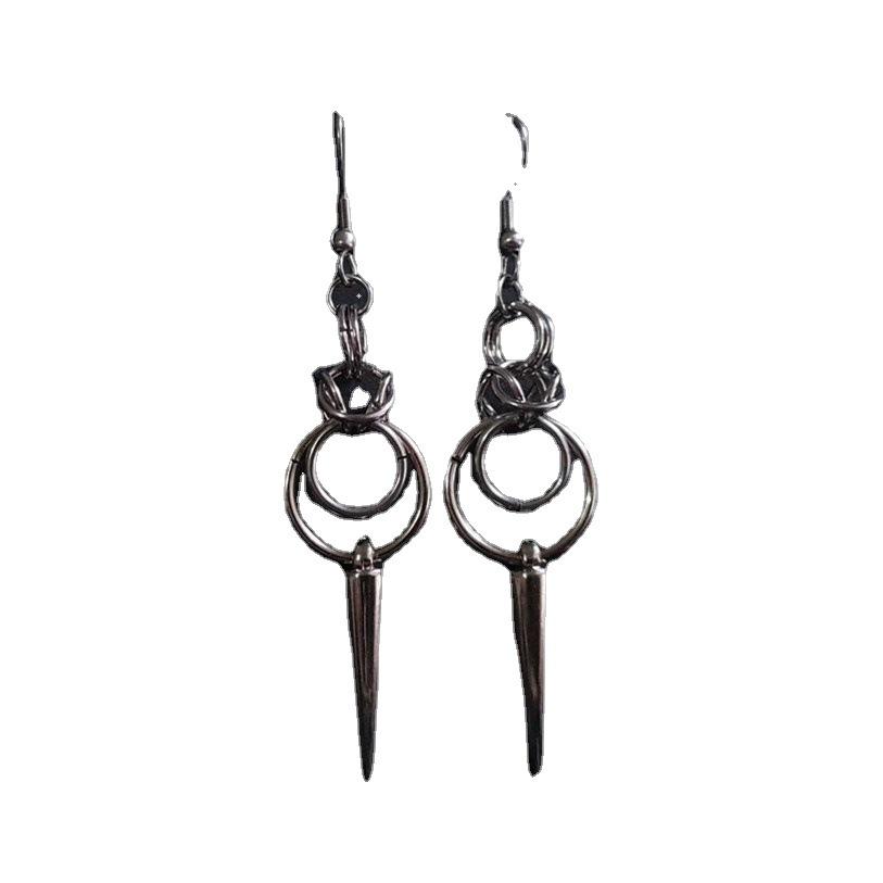 Stainless Steel Gothic Chain Tail Double Ring Stud Earrings