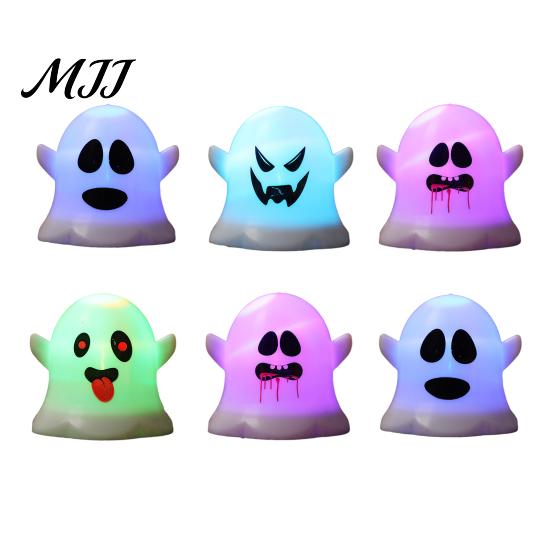 Colorful Ghost Mood Light 6 Pcs Decorative Light, LED Color Changing Warm Flameless Battery-Operated Halloween Party Table Centerpiece Mini
