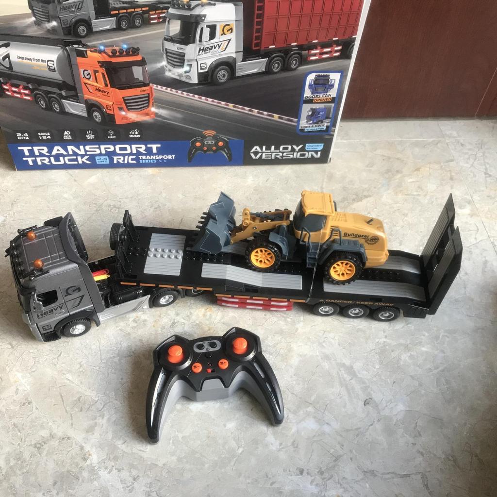 Remote Control Children's Alloy Truck with Music: Double-decker Transport, Openable Doors, Container, Oil Tank, Freight Toy.