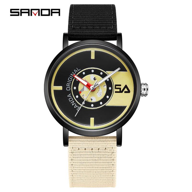 Sanda Nylon Strap Quartz Watch - Simple, Thin, Creative Dial, Waterproof, for Students and Sports