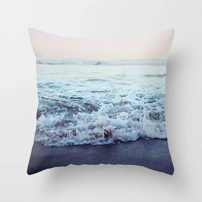 Summer Vacation Cushion Cover Pink Beach Wave Mountain Sofa Pillowcase Bedroom Home Car Office Accessories