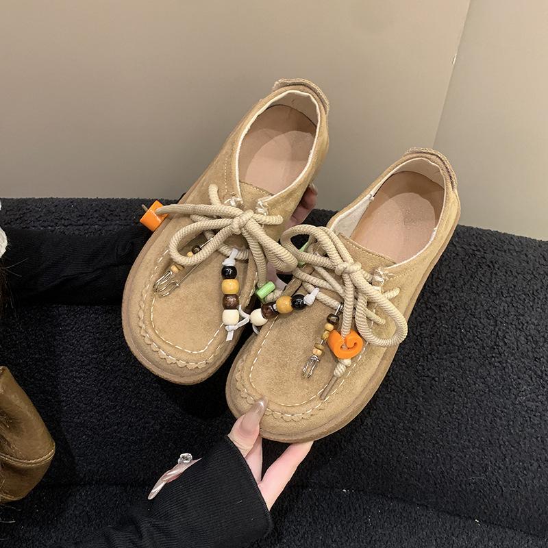 Casual kangaroo shoes retro suede loafers 2025 spring new casual single shoes platform biscuits German training shoes women