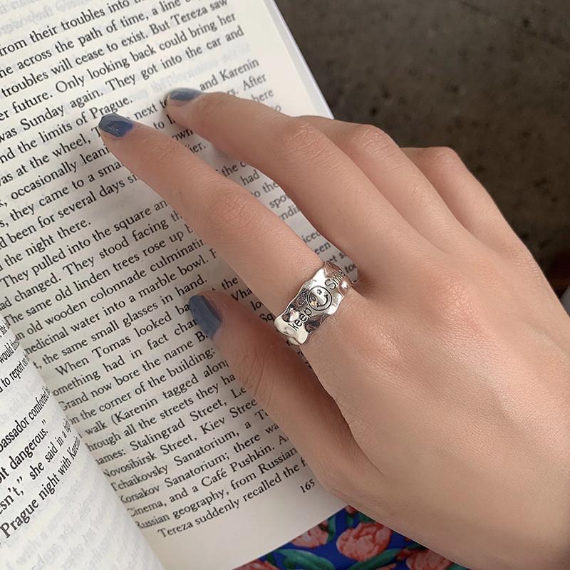 Elegant 925 Silver Ring For Women With Vintage Korean Style Smiling Face Design