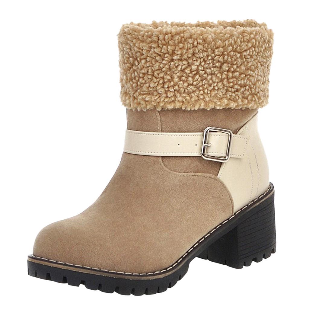 Buy Women Suede Ankle Winter Warm Anti Slip Waterproof Chunky Heel Snow ...